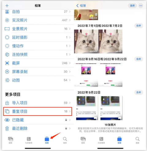 古塔苹果手机维修分享iOS 16 中相册重复项目功能使用方法 
